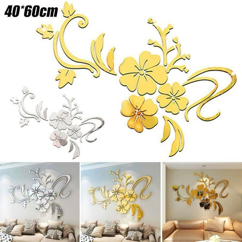 Fashion Flower 3D Mirror Wall Stickers Removable