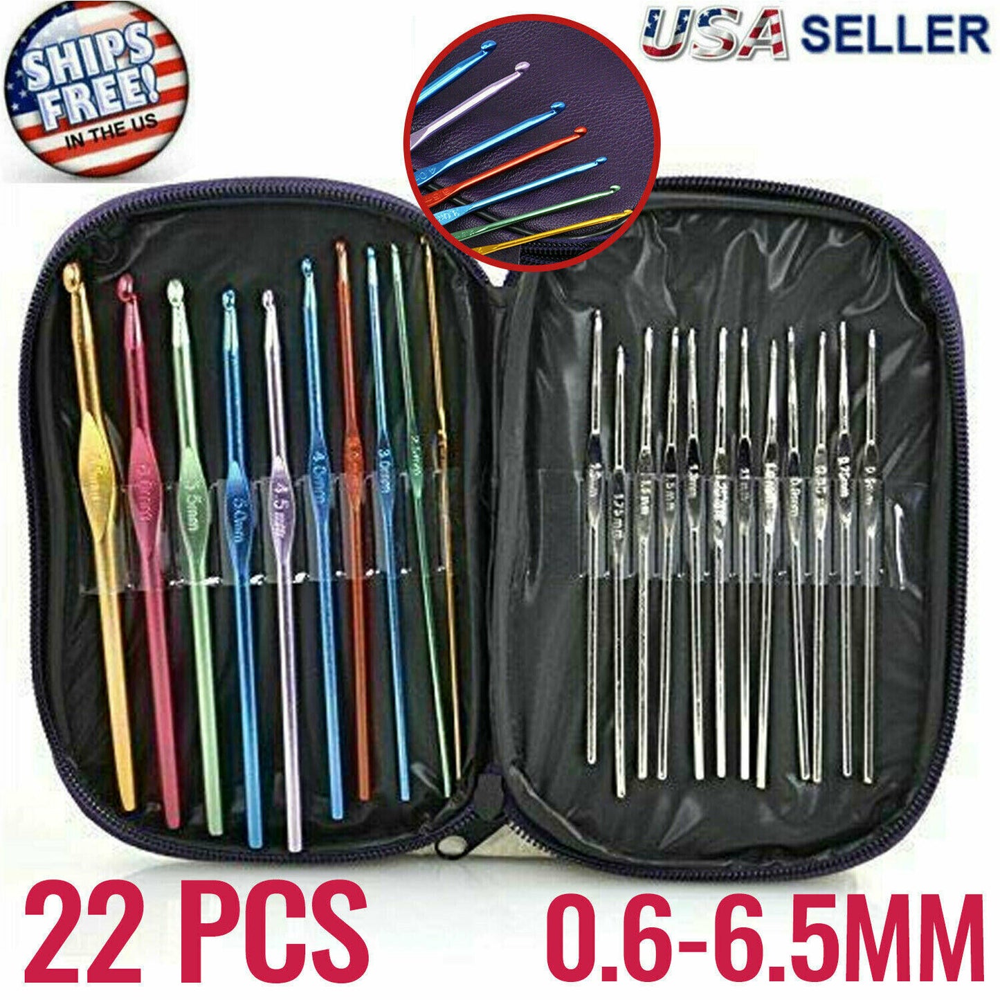 Aluminum Crochet Hooks Needles Knit 22pcs