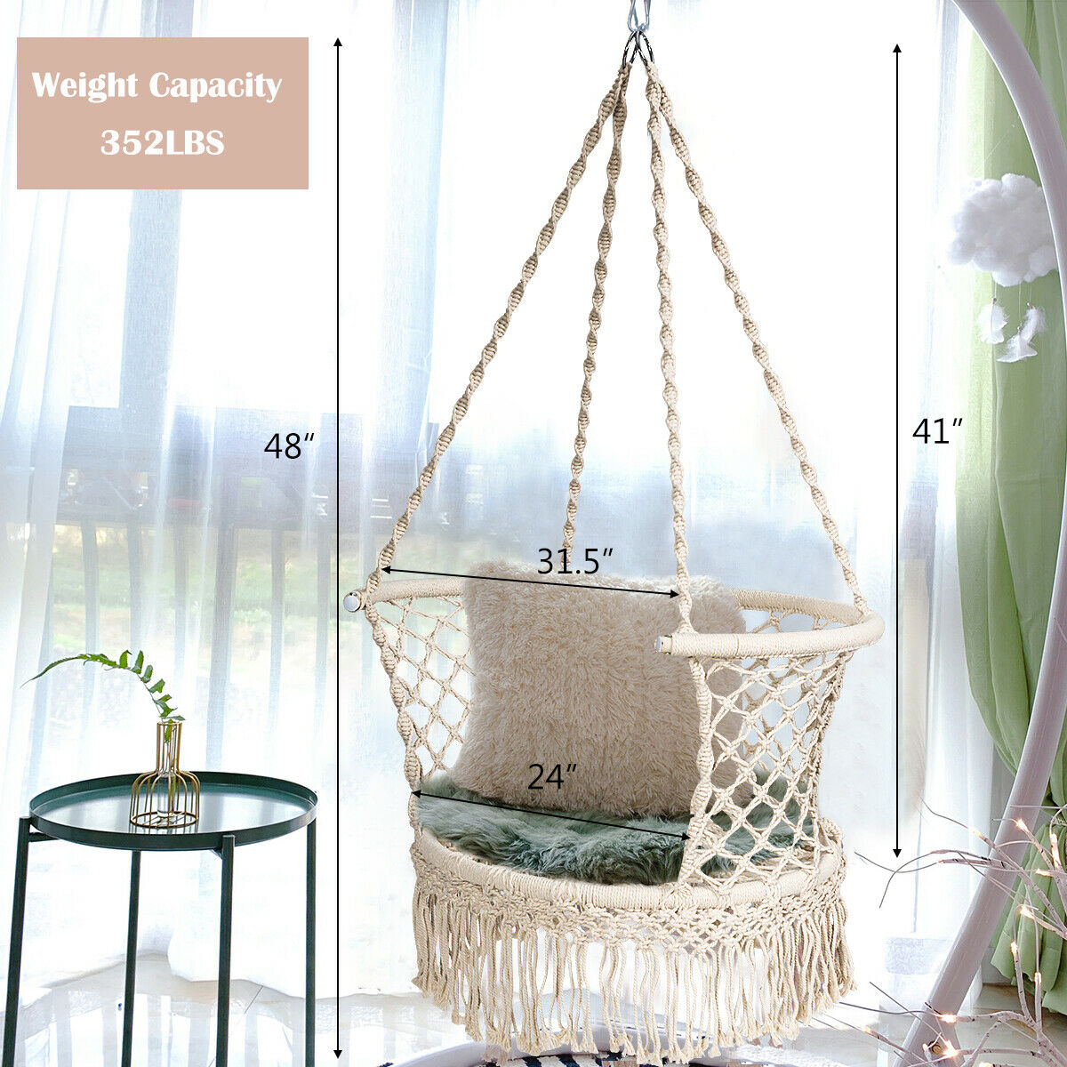 Hanging Hammock Chair Macrame Swing Hand Woven