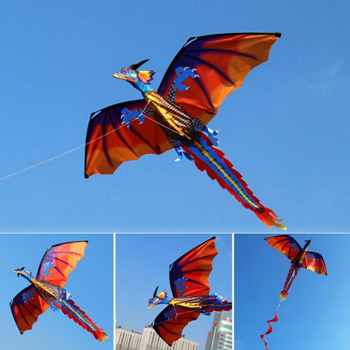 Large Single Line 3D Dragon Kite Long Tail