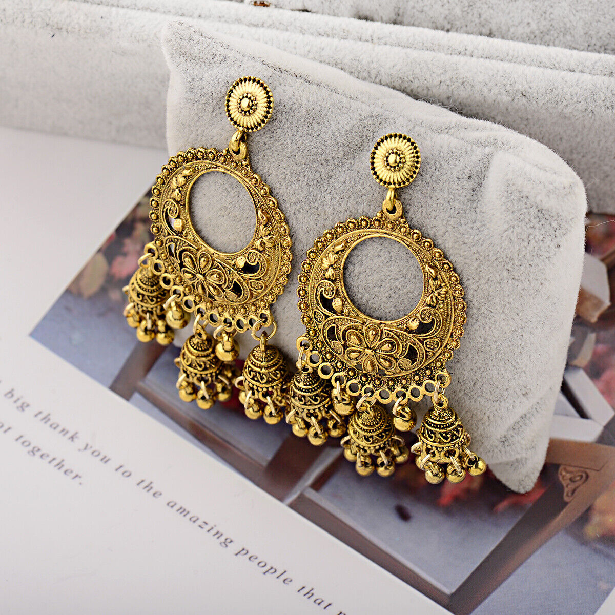 Women Bohemian Gold Tassel Jhumka