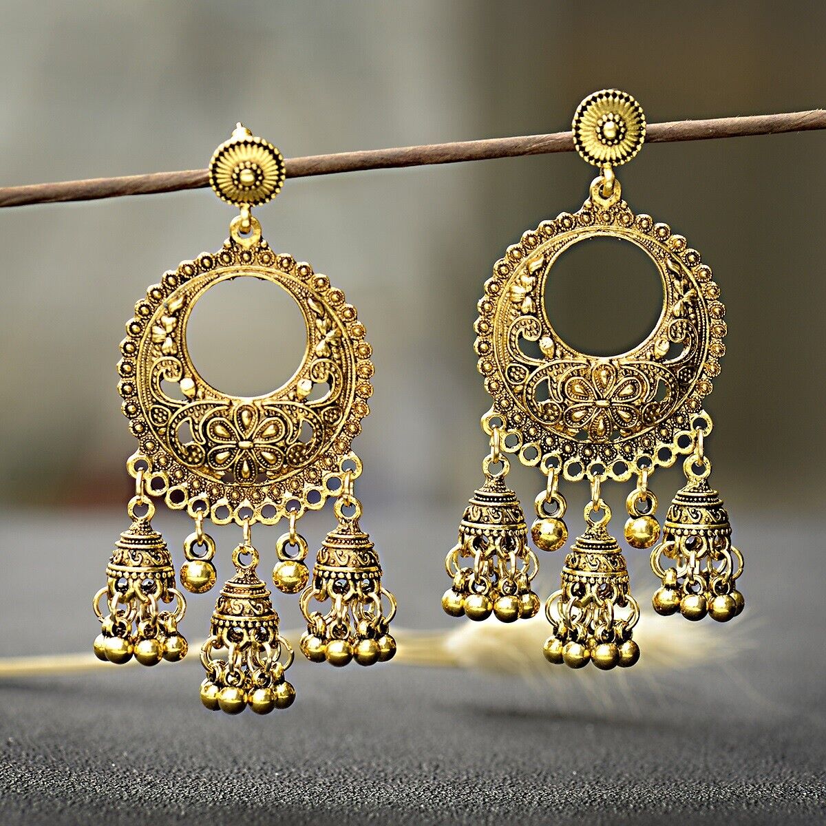 Women Bohemian Gold Tassel Jhumka