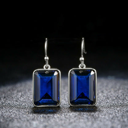 18K White Gold Plated Emerald Cut Created Earrings