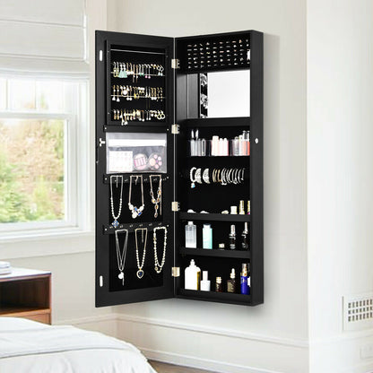 Wall&Door Mounted Jewelry Cabinet w/ Frameless Mirror