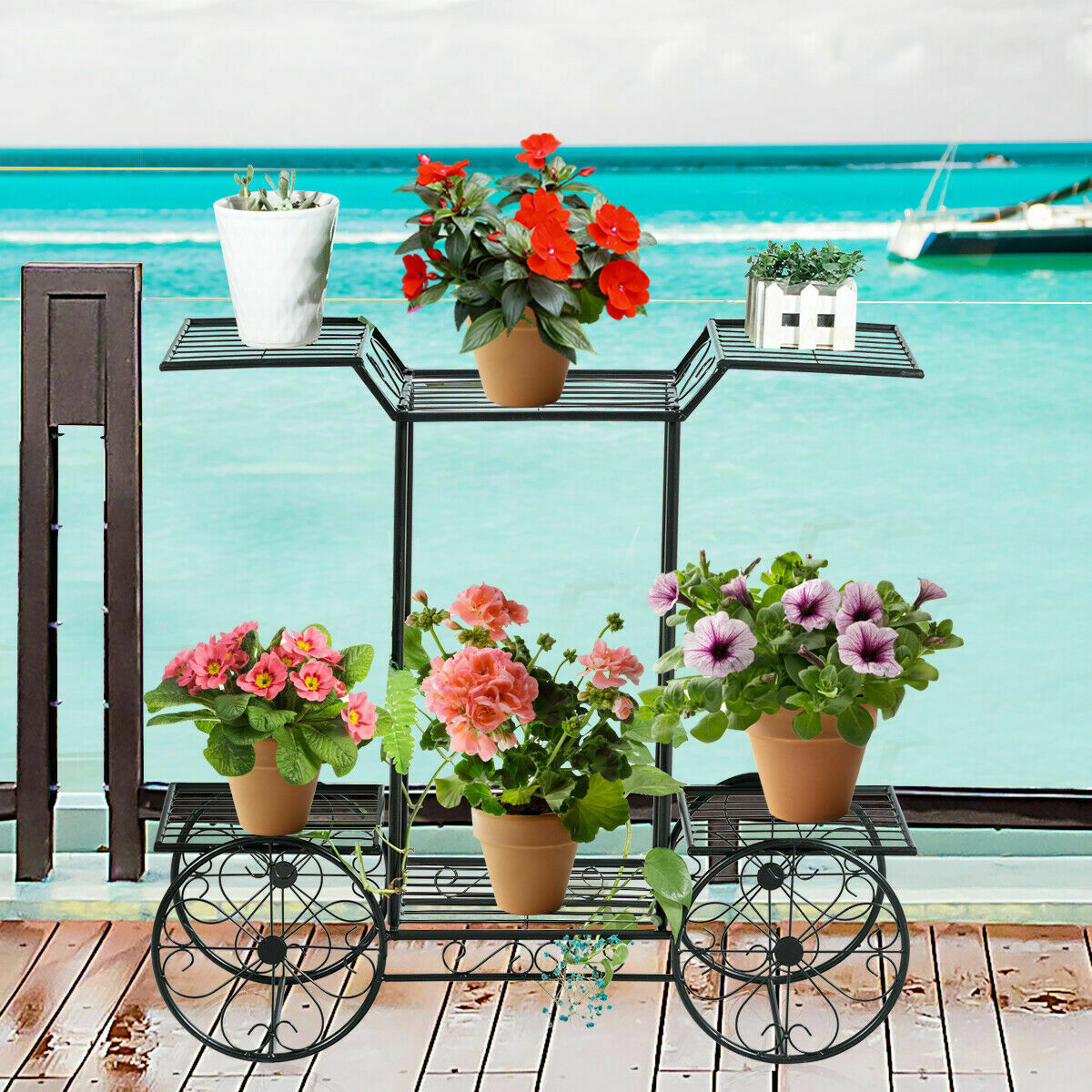 Garden Cart Stand Flower Rack Display