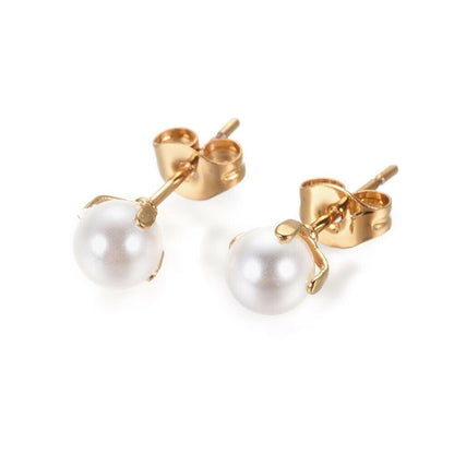 White Pearl Bead Stud Earrings