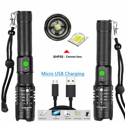 XHP50 Flashlight Zoomable 990000Lumens Rechargeable