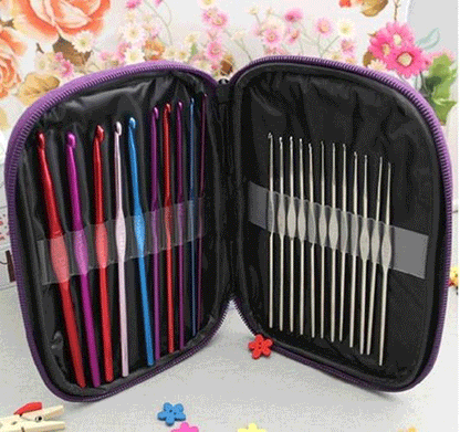 Aluminum Crochet Hooks Needles Knit 22pcs