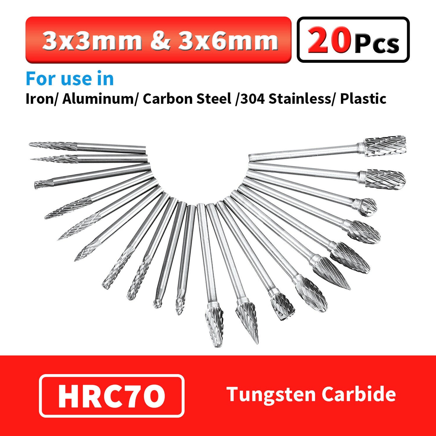 20pcs Tungsten Steel Carbide Burr Grinder