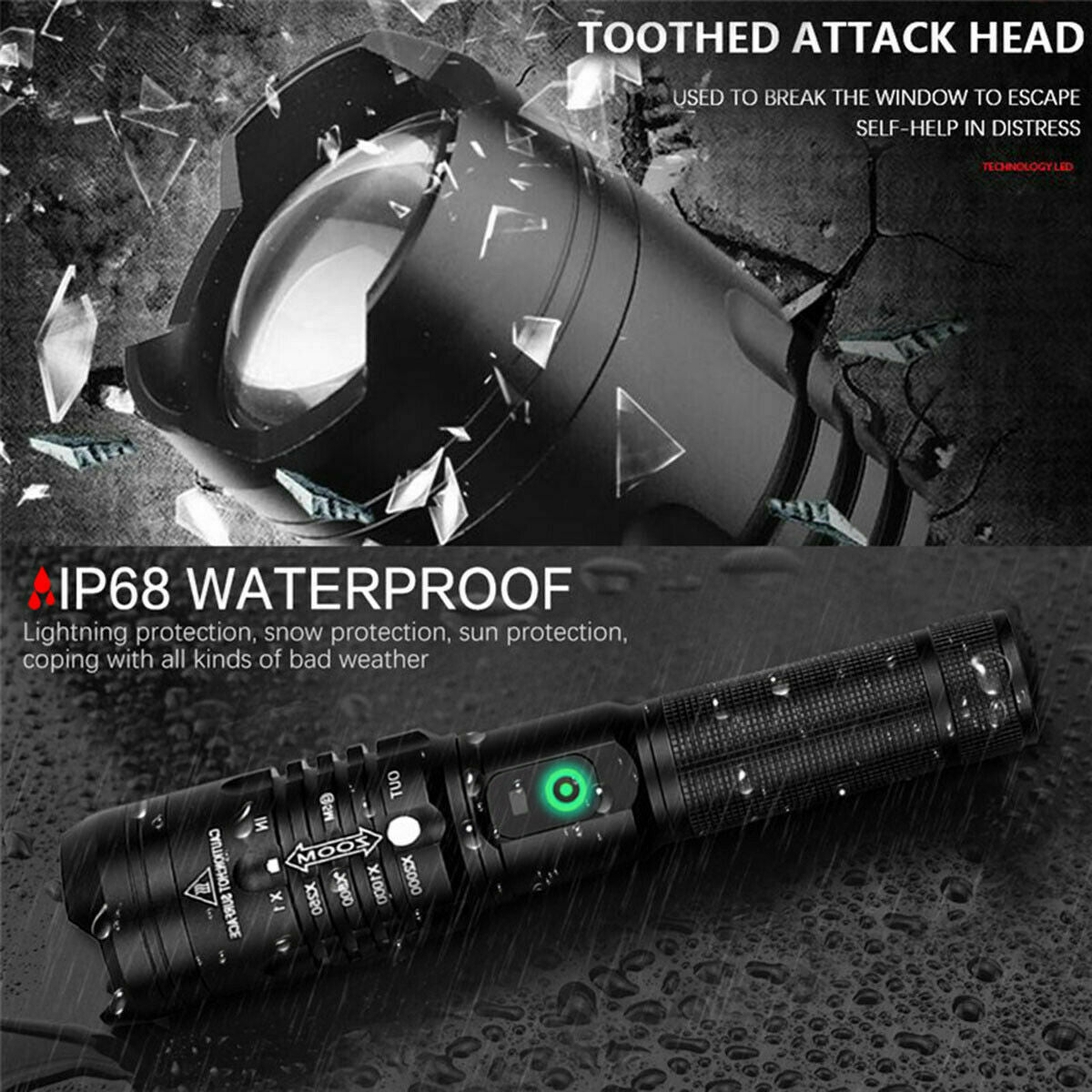 XHP50 Flashlight Zoomable 990000Lumens Rechargeable