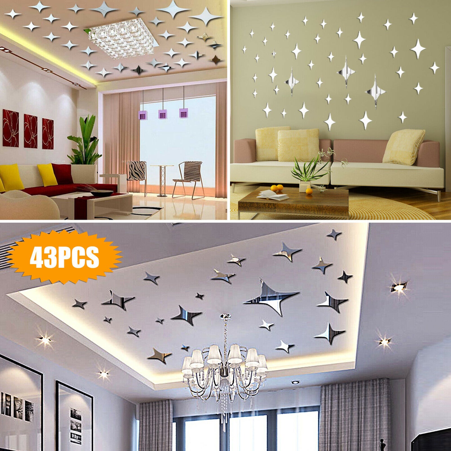 Removable 3D Mirror Star Wall Sticker