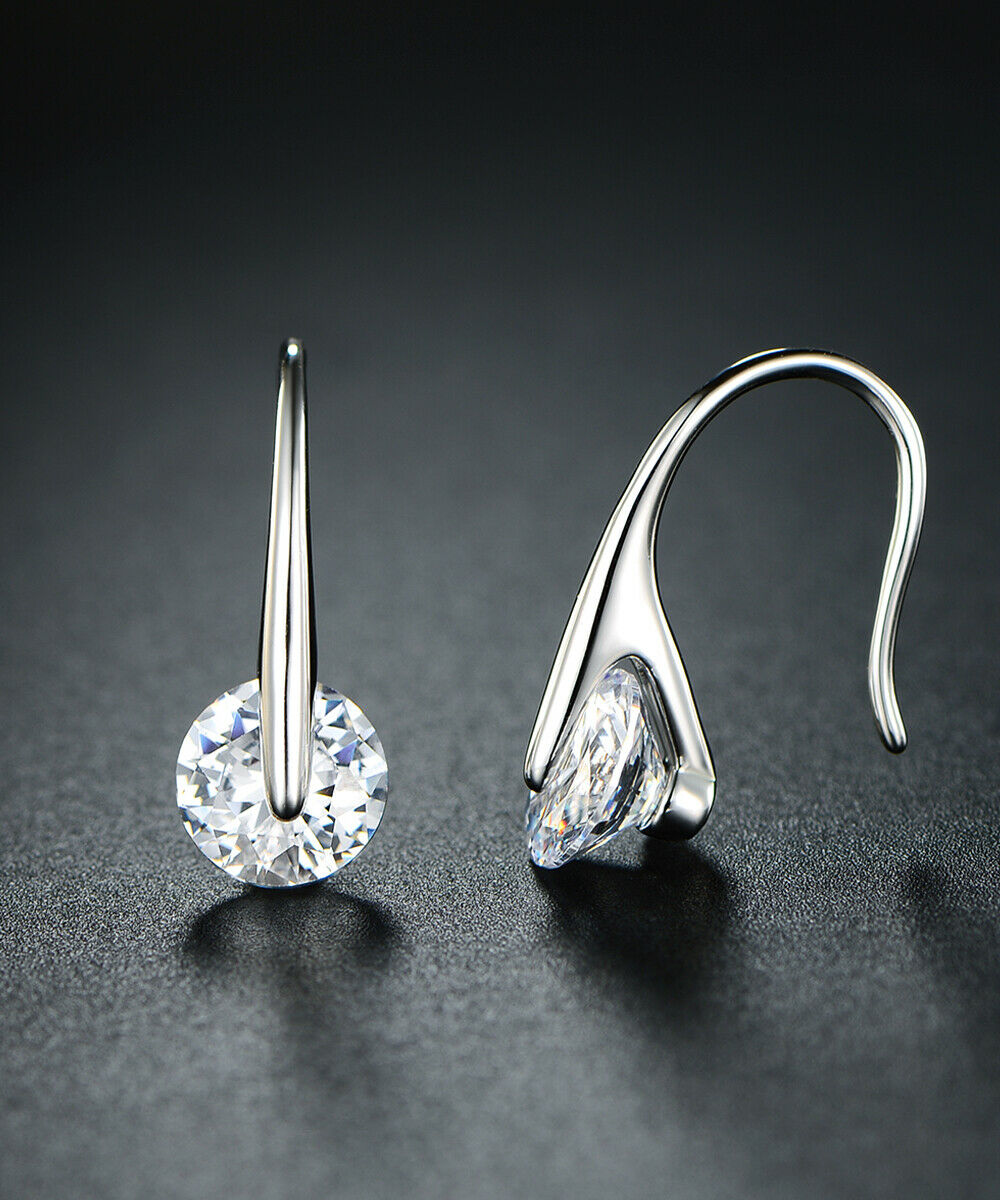 18K White Gold Plated Floating Drop Earrings