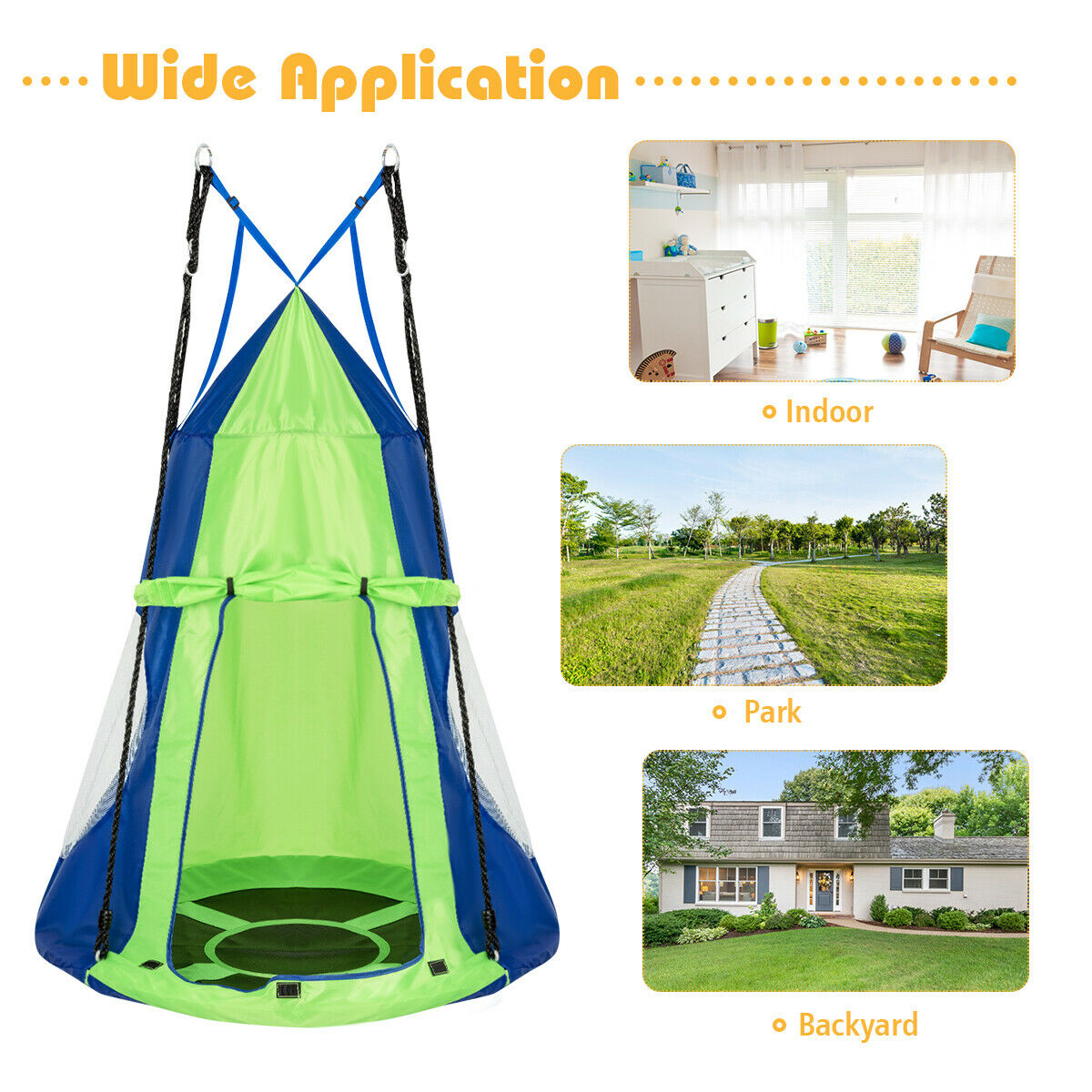 Kids Hanging Chair Swing Tent  Seat Green-40"