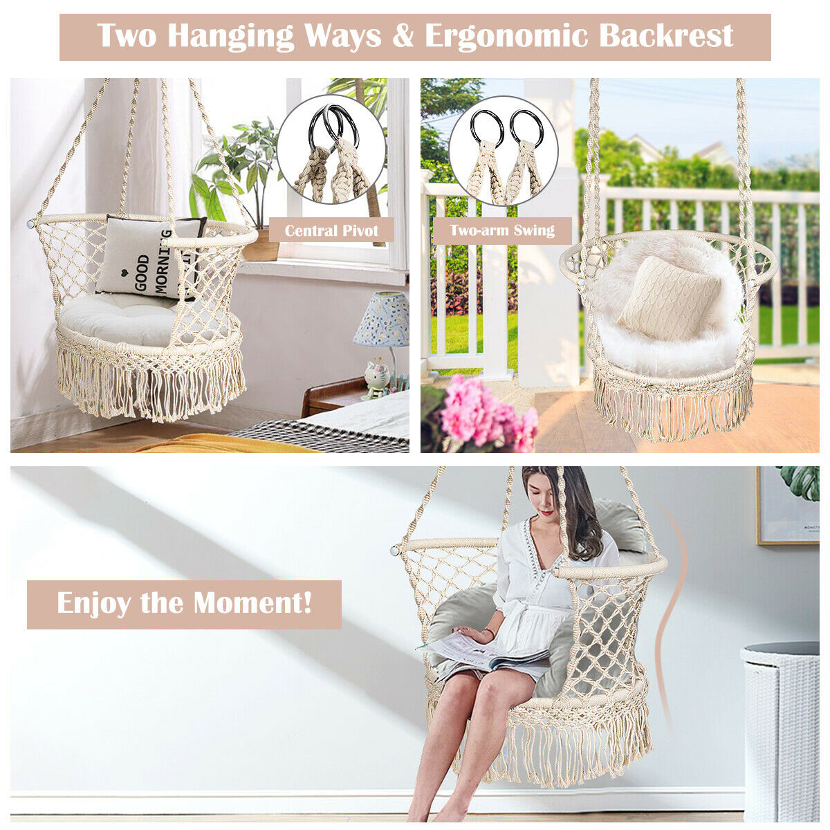 Hanging Hammock Chair Macrame Swing Hand Woven