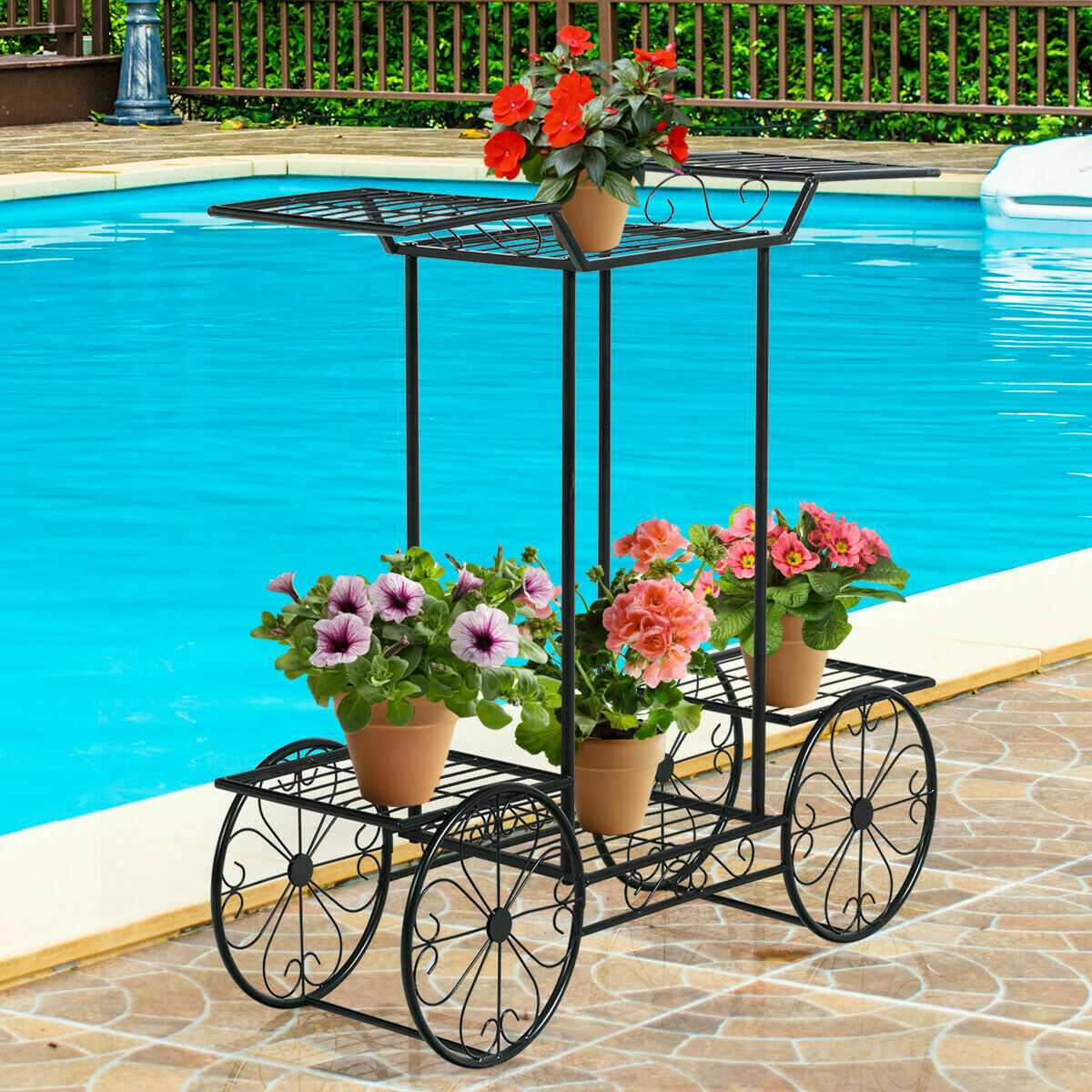 Garden Cart Stand Flower Rack Display