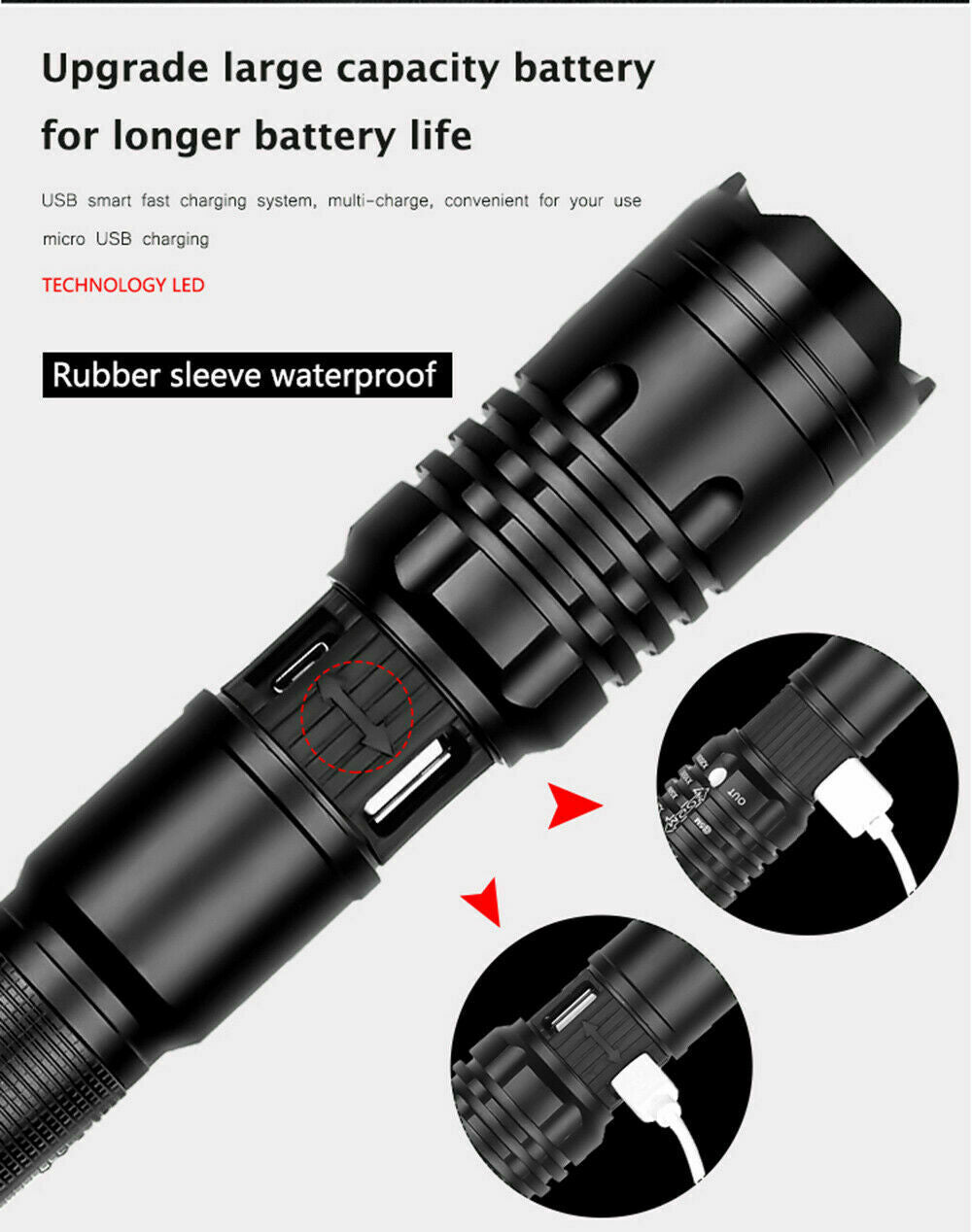 XHP50 Flashlight Zoomable 990000Lumens Rechargeable