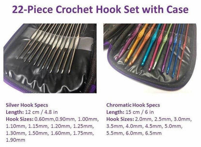 Aluminum Crochet Hooks Needles Knit 22pcs