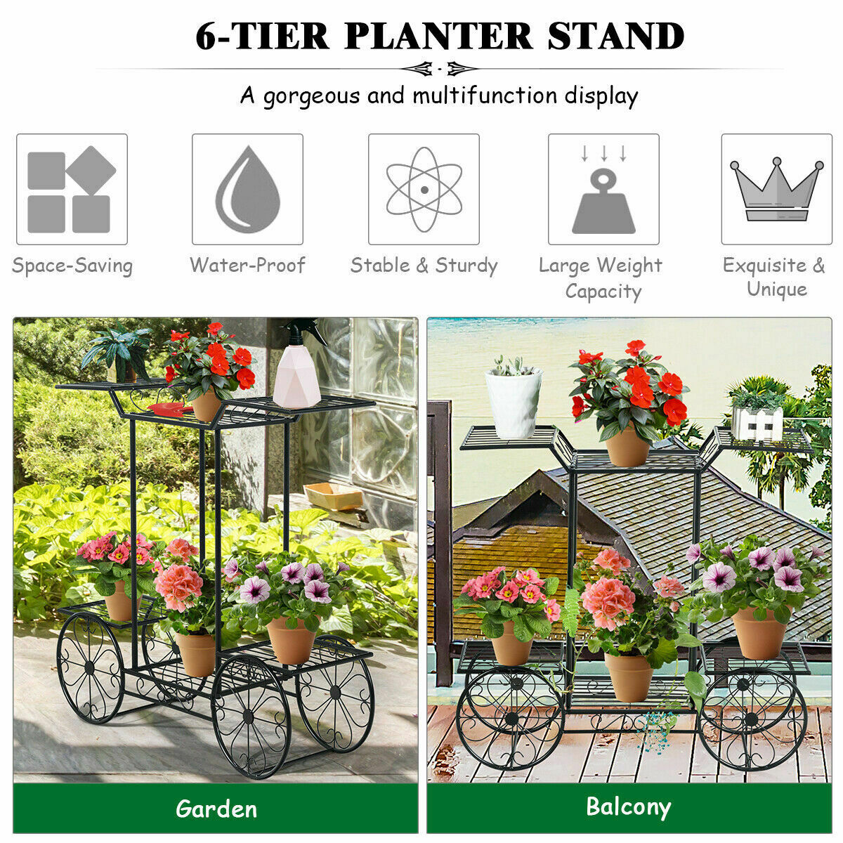 Garden Cart Stand Flower Rack Display