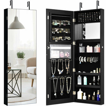 Wall&Door Mounted Jewelry Cabinet w/ Frameless Mirror