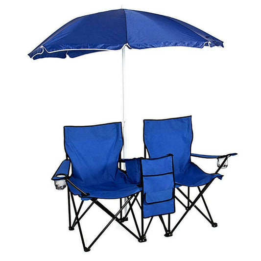 Picnic Double Folding Table Chair With Umbrella