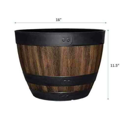 16 In. Resin Wine Barrel Planter Indoor Outdoor Large Flower Garden Decor Pot