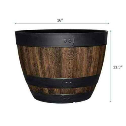 16 In. Resin Wine Barrel Planter Indoor Outdoor Large Flower Garden Decor Pot