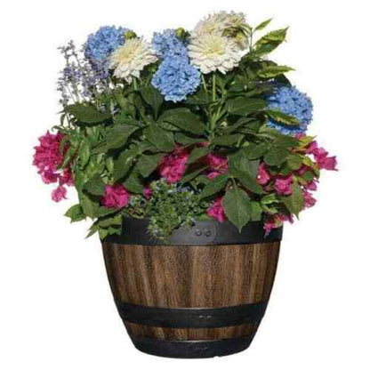 16 In. Resin Wine Barrel Planter Indoor Outdoor Large Flower Garden Decor Pot