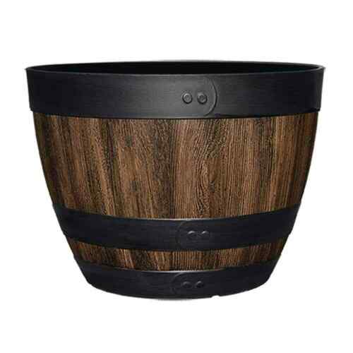 16 In. Resin Wine Barrel Planter Indoor Outdoor Large Flower Garden Decor Pot