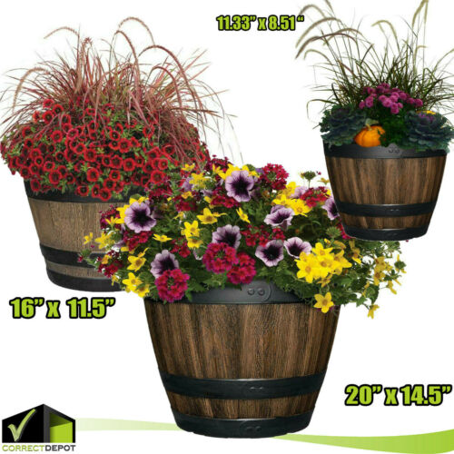 Resin Walnut Barrel Planter Indoor Outdoor Large Flower Plant Pot Garden