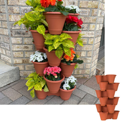 3 or 6 Tier Stackable Vertical Plastic Garden Planter Indoor/Outdoor