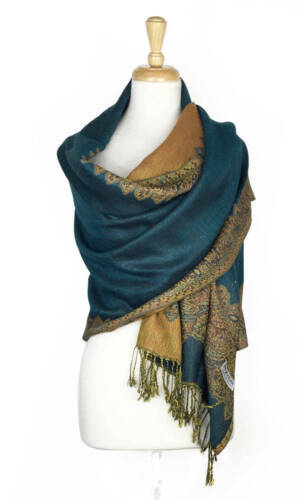 New Reversible Border Paisley Pashmina Scarf Shawl