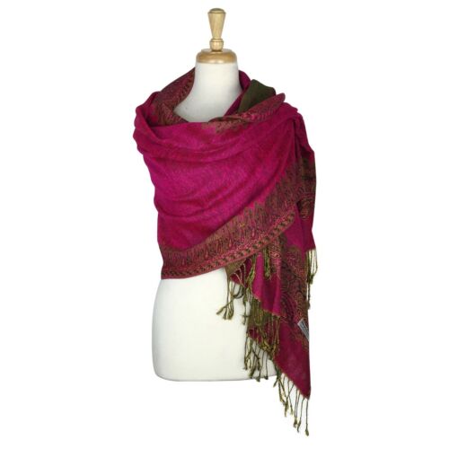 New Reversible Border Paisley Pashmina Scarf Shawl