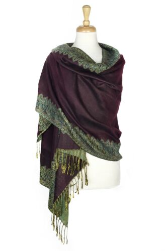 New Reversible Border Paisley Pashmina Scarf Shawl