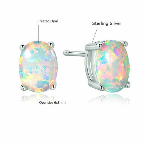 Sterling Silver Fire Opal 925  Earrings