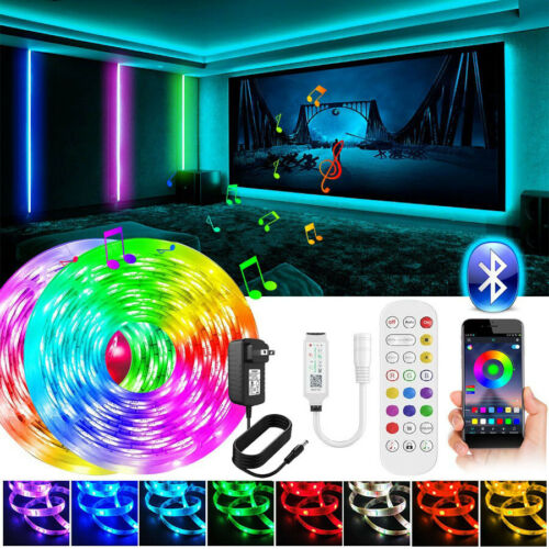 LED Strip Lights 100ft 50ft Music Sync Bluetooth 5050 RGB Room Light with Remote