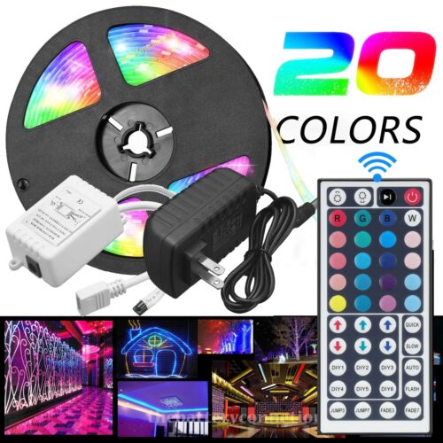 LED Strip light SMD 44 Key Remote  5M RGB 5050 Waterproof 12V US Power Full Kit