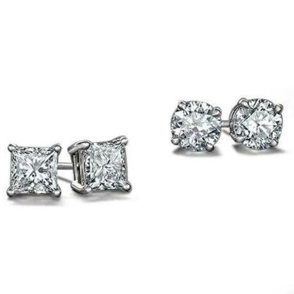 Sterling Silver Stud Earrings 2PC CZ Earrings Set