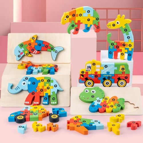 Wooden Puzzles Kids Animals Educational Toy